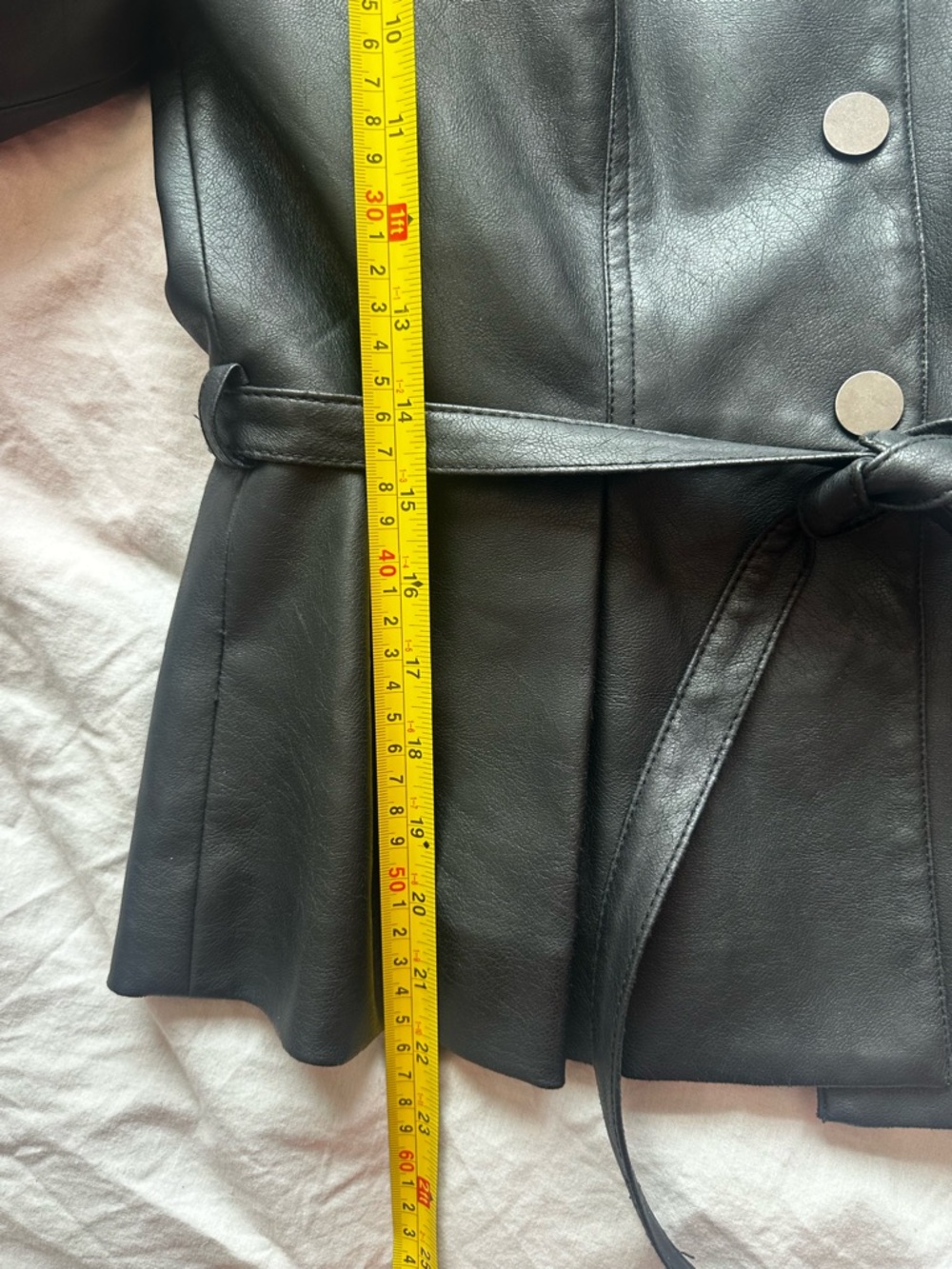 BCBGMAXAZRIA Black Faux Leather Pleated Sleeve Jacket Peplum Tie Waist S - Picture 8 of 15